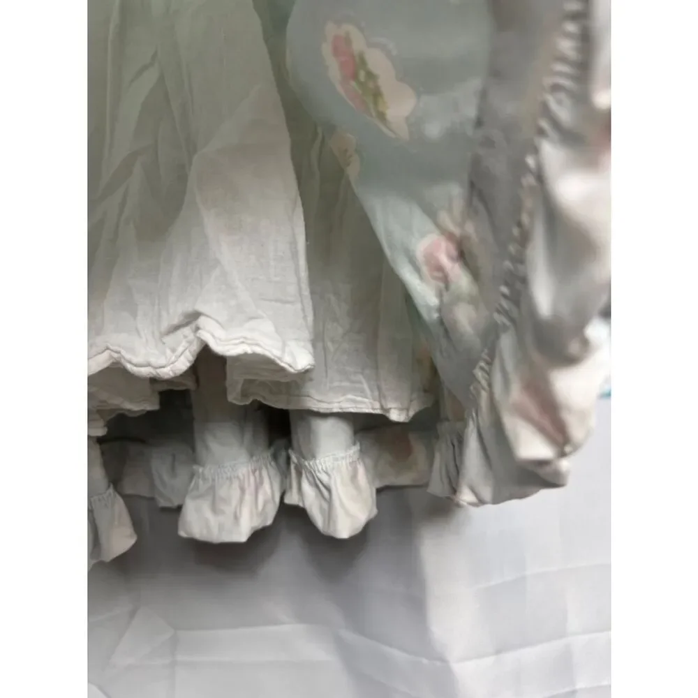 Swoon Baby blue with pink rose print ruffle hem twirl dress size 5